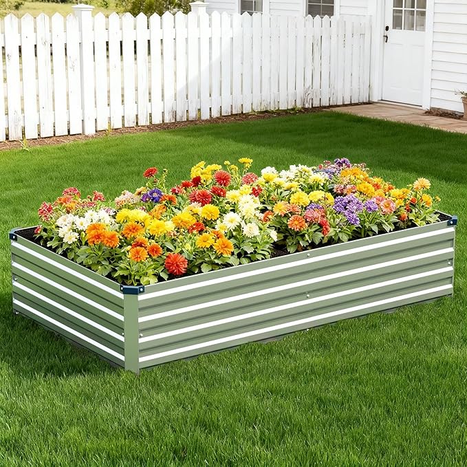 Vengarus 10x3x1FT (2 Pack) Galvanized Raised Garden Bed Kit, Outdoor Metal Planter Box for Vegetables, Rectangular Steel Container, Easy Assembly (Sliver)