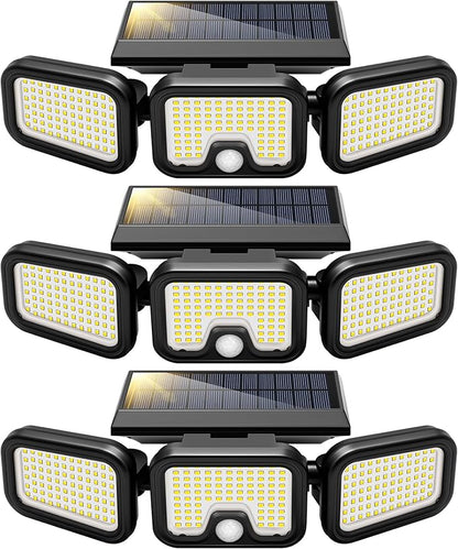 VIVOHOME Solar Flood Lights Outdoor, 256 LED 2500LM Motion Sensor Lights, 3 Adjustable Heads Security Lights, IP65 Waterproof, 270° Wide Lighting Angle Solar Powered Lights for Porch, Yard, 3 Pack