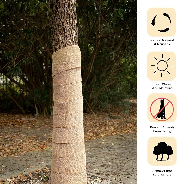 2 Rolls Burlap Tree Protector Wraps, 7.8" × 9.8' Winter Tree Trunk Guards Protector Wrap Burlap Fabric Garden Plants Tree Wrap Antifreeze Bandage bark Protector Wrap for Keeping Warm and Moisturizing