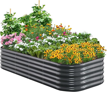 Quictent Galvanized Raised Garden Bed Kit, 6x3x1.5 ft Oval Metal Planter Box Tall for Vegetables Outdoor Backyard, Strengthened by Crossbar, Dark Gray