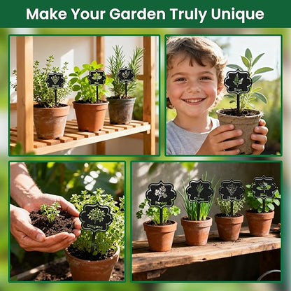 CUTHOLLOW 8PCS Metal Plant Markers Stakes Herbs for Outdoor Indoor, 3.5"x7" Waterproof Cute Garden Plant Labels Signs Tags for Farmhouse Greenhouse Decor - Funny Gardening Gifts