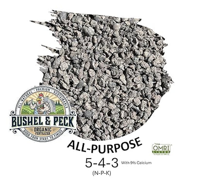 Bushel & Peck Organic Compost Fertilizer 5-4-3 - Pelleted Poultry Manure | OMRI Listed | Natural Soil Amendment for Gardens, Flowers, Vegetables & Lawns (25 Pounds (1 Bag))