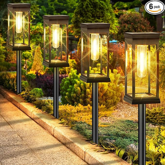 BesLowe Upgraded Solar Pathway Lights Outdoor, 6-Pack Large LED Solar Light Outdoor Waterproof, Super Bright Outside Lights for Yard, Sun-Powered Landscape Lighting for Garden Walkway, Warm White