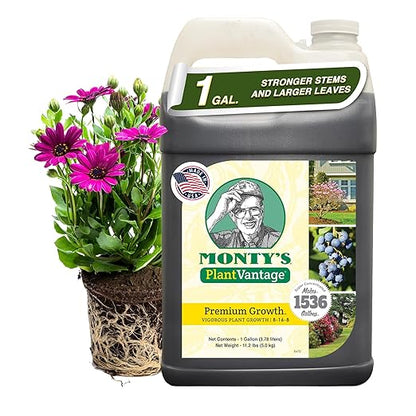 PlantVantage Premium Growth Liquid Plant Food - Liquid Fertilizer for Stronger Stems & Larger Leaves, NPK Fertilizer (8-16-8) with Zinc & Iron, Foliar Spray for Trees, Shrubs & Flower Boost, 1 Gallon
