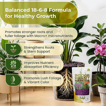 Indoor Plant Fertilizer Pellets | 18-6-8 Macro Plus for Seedlings and Mature Plants | Multi-Purpose Blend & Gardening Supplies| 5.2 oz Resealable Packaging
