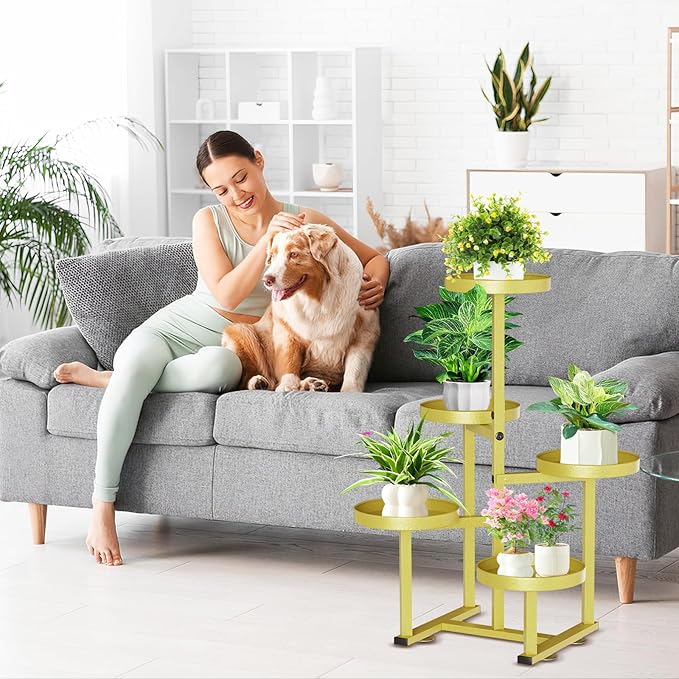 5 Tier Gold Plant Stand Indoor Outdoor, Corner Metal Tiered Plant Shelf for Multiple Plants, Flower Pot Holder Display Rack Shelf for Window Porch Garden Home Decor