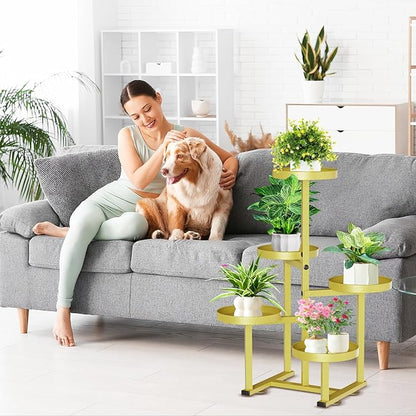 5 Tier Gold Plant Stand Indoor Outdoor, Corner Metal Tiered Plant Shelf for Multiple Plants, Flower Pot Holder Display Rack Shelf for Window Porch Garden Home Decor
