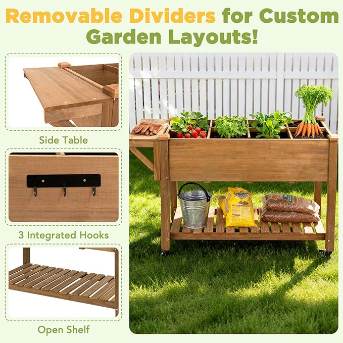 PetsCosset Raised Garden Bed with Wheels, Storage Shelf, Protective Liner, Table Ledge,Outdoor Garden Bed with Legs for Vegetable, Herb, and Flower Cultivation (with Wheels)