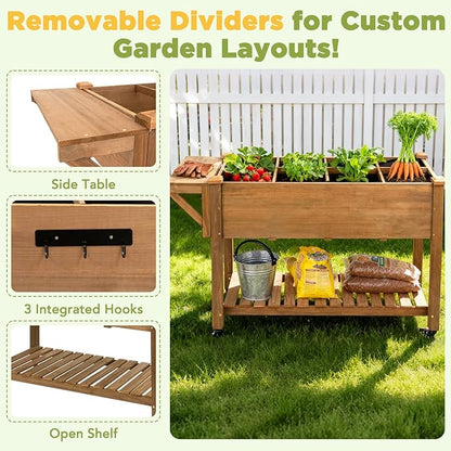 PetsCosset Raised Garden Bed with Wheels, Storage Shelf, Protective Liner, Table Ledge,Outdoor Garden Bed with Legs for Vegetable, Herb, and Flower Cultivation (with Wheels)
