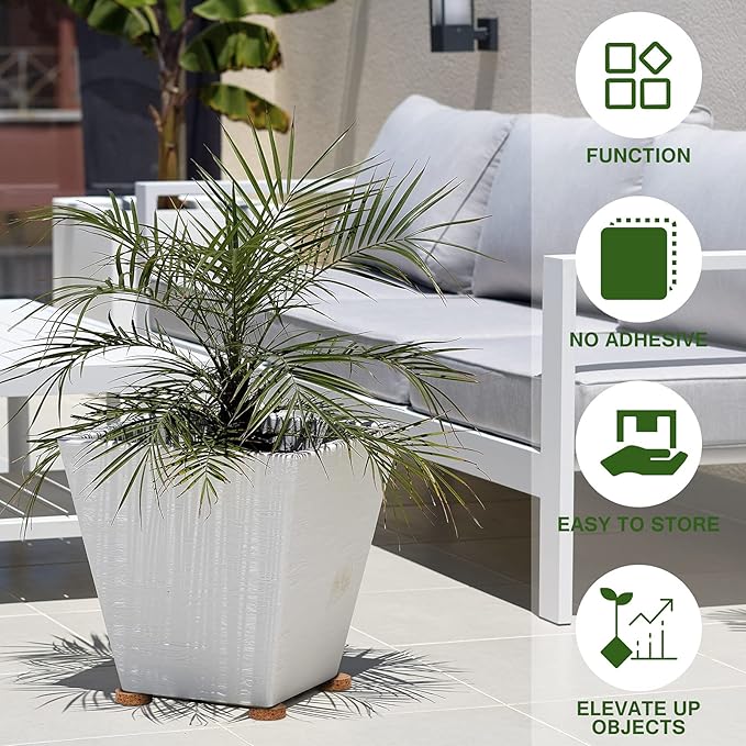 30 Pieces Invisible Plant Pot Feet Risers with Non Slip Surface Indoor Outdoor Solid Corkwood Planter Pot Lifters for Plants Flowers