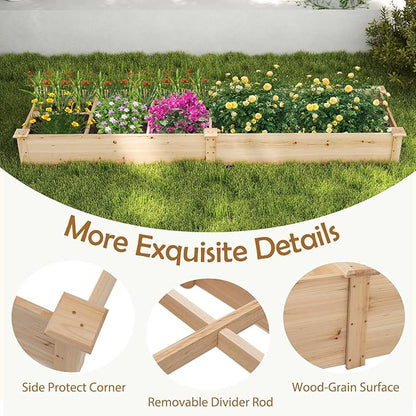 HAPPYGRILL Raised Garden Bed, Wooden Planter Raised Bed w/2 Garden Boxes, 7 Compartments, DIY Painting Available, Elevated Planter Box for Patio Garden Backyard Lawn Gardening, 90” x 25” x 10”