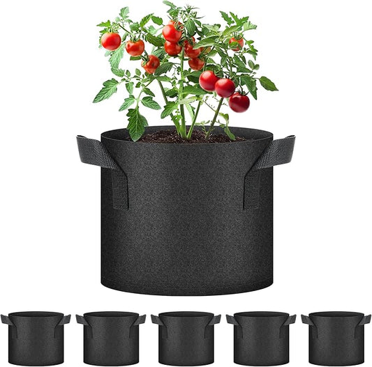 HealSmart 3 Gallon 5 Pack Plant Grow Bags, Tomoato Planter Pots with Handles, Aeration Nonwoven Fabric, Heavy Duty Gardening Planter for Vegetable, Herbs and Flowers, Black