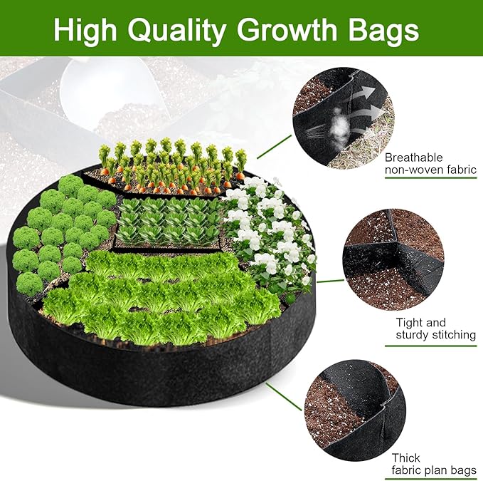 Fabric Raised Garden Bed, Plant Grow Bags, 3x3x1 Ft Large Round Raised Planter Garden Bed for Growing Vegetables Potatoes Flowers Planting Container for Outdoor Gardening (7 Grid, 3.3*3.3*1 ft)