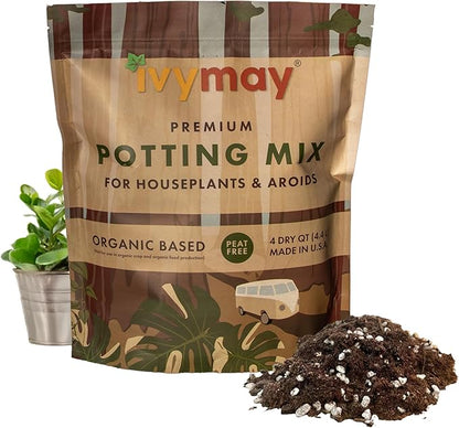 IvyMay Redwoods Potting Soil ― Organic Potting Mix for Indoor House Plants & Aroids, Ready to Use Potting Soil Indoor Plants with Perlite, Earthworm Castings, Essential Oils ― 4 qt