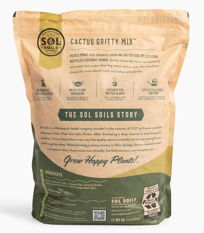 Sol Soils Gritty Cactus Soil Potting Mix - Fast Draining and Peat Moss Free with Coconut Husk Chips, Granite, Calcined Clay & Pumice for Indoor and Outdoor Plants - 1 Gallon