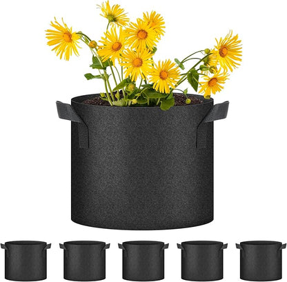 HealSmart 7 Gallon 5 Pack Plant Grow Bags, Tomoato Planter Pots with Handles, Aeration Nonwoven Fabric, Heavy Duty Gardening Planter for Vegetable, Herbs and Flowers, Black
