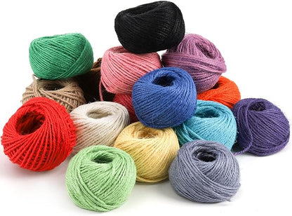 ZEAYEA 16 Rolls Colored Jute Twine, 1312 Feet 16 Colors Jute String, 2mm 3 Ply Craft String for Artworks, DIY Crafts, Decoration, Bundling