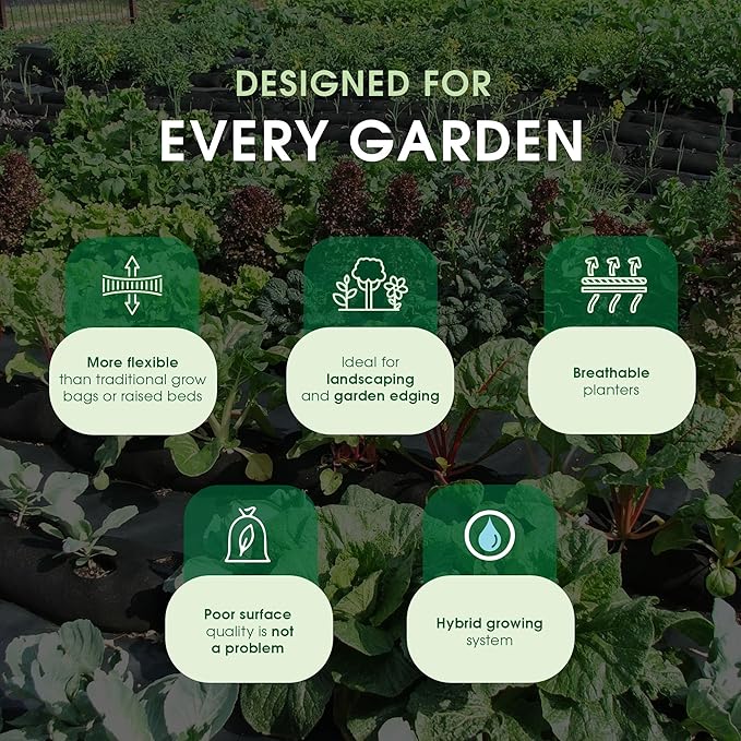 4x4 25 ft Tubular Fabric Planters for Outdoor Plants with Full Drip Irrigation System - Heavy Duty Mesh for Optimal Airflow, Customizable Up to 16 sq ft