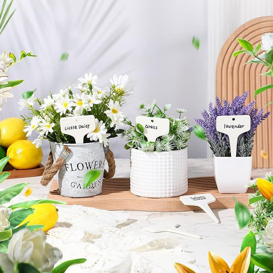 20 Pcs Ceramic Plant Labels 3.9 x 2.4 Inch Plant T Type Tags Waterproof Nursery Garden Marker Signs with Marker Pen for Outdoor Garden Flower Herb Pot