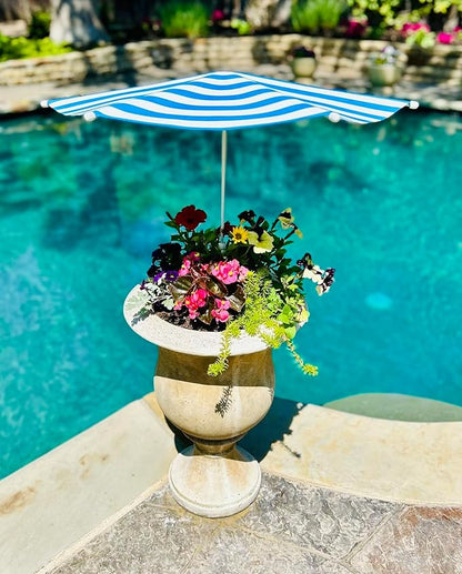 Fixed Plant Shade for Potted Plants 28" x 30" Outdoor Container Sun Shade Cover Premium Fabric Canopy with Fiberglass Frame & Soil Anchor Stripes & Solids Assembly Required