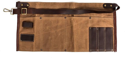 Luchuan Waterproof Waxed Canvas Tool Apron With the Adjustable Genuine Leather Belt (Khaki)