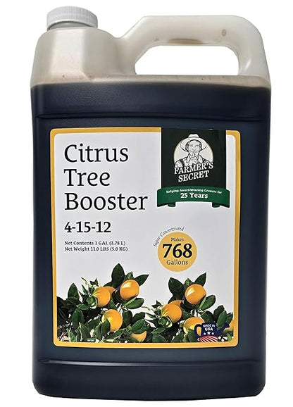 Farmer's Secret Citrus Tree Booster Fertilizer (128oz) - Super Concentrated - Formulated for All Citrus Trees Including All Types of Lemons, Limes, and Oranges - Outdoor and Indoor/Container Trees