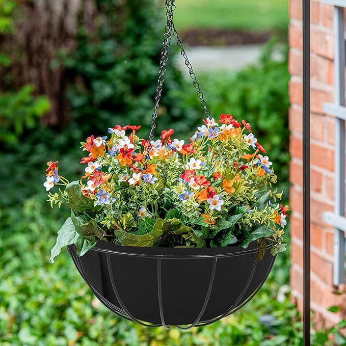 HKZ Hanging Planter Basket Liners - 4 Pack 12 Inch Round Fabric Liners for Hanging Baskets, Replacement Coco Fiber Liner, Durable Non-Woven Liners for Hanging Baskets Planters Flowers, Plants (Black)