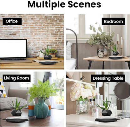Levitating Plant Pot, Magnetic Levitation Flower Pot Suspension Floating Plant Succulents, Air Bonsai Potted Plant for Home Decoration, Living Room, Office, Desk (Black)