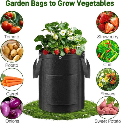 4 Pack Potato Grow Bags 10 Gallon with Harvest & Visible Window Thickened Garden Bags to Grow Vegetables with Handles & Metal Grommets for LST, Fabric Pots for Growing Carrots, Tomatoes, Onions