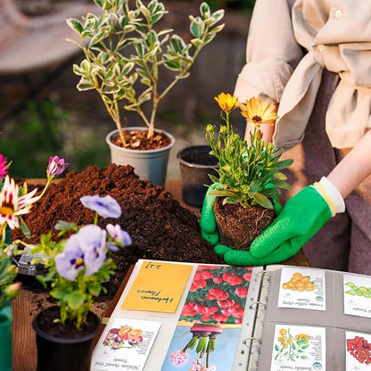 Seed Packet Organizer Binder, Garden Planner Packet with 25 Pack Clear Pocket Sleeves(Slot 3.9" x 5.5") 50Pcs Seed Storage Envelopes, Fit for Standard Seed Packets