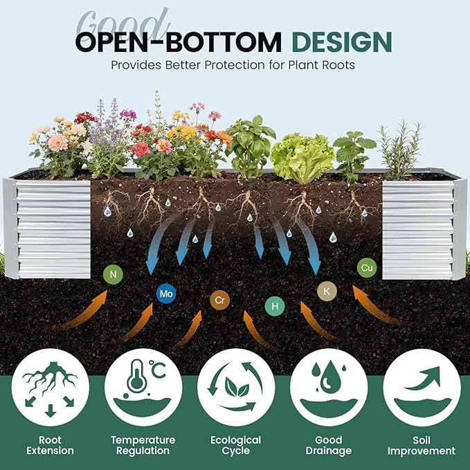 G GOOD GAIN 8x2x2 ft Galvanized Raised Garden Bed Kit, Large Metal Planter Box Outdoor for Vegetables, Flowers, Herbs, 24" Tall 240 Gallon Capacity Deep Root Design, Silver