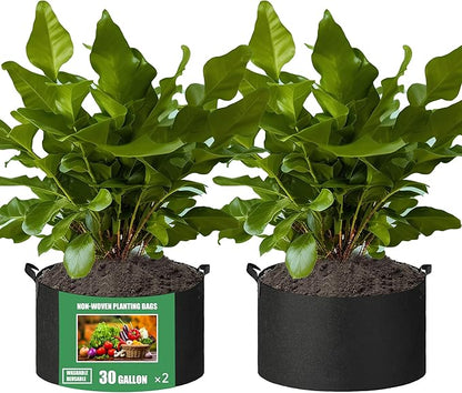 2-Pack 30 Gallon Fabric Grow Bags with Handle, Heavy Duty 300G Thickened Nonwoven with Handles and Reusable, Suitable for Garden Vegetables,Fruits and Flowers(Black)