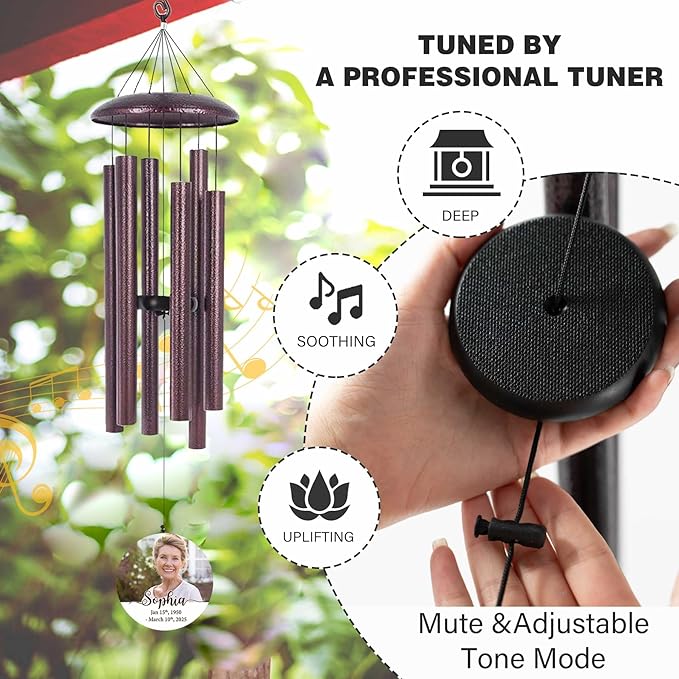 ASTARIN Personalized Deep Tone Wind Chime Memorial, Customized Sympathy Wind Chimes, Memory Wind Chimes for Loved Ones Lost, Bereavement Gifts Windchimes Outdoor, Produced in USA
