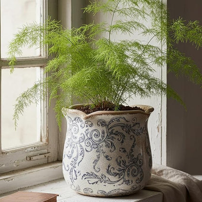 Ceramic Pots for Plants, Vintage Plant Pot with Drainage Hole, 6.11in. Planter for Indoor Plants, Crackle Glaze Finish Flower Pot, Perfect Tuscan Ceramic Planter for Gardening, Gray Swirls