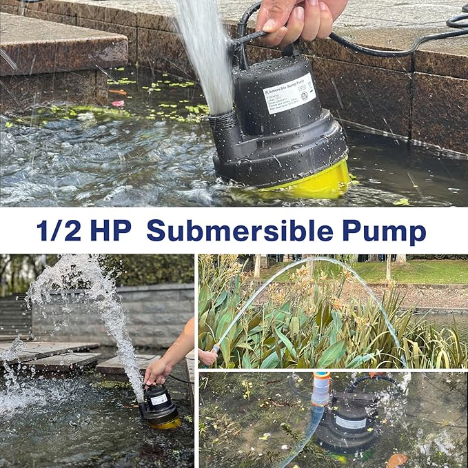 AgiiMan 1/2HP Submersible Water Pump, 2200GPH Portable Sump Pump for Pool Draining, Pool Cover Pump with 25FT Power Cord for Basements, Pool, Fountains, Hot Tub, Garden, Yellow