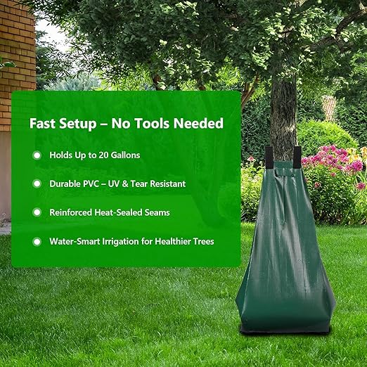 Tree Watering Bags 20 Gallon – Slow Release Drip Irrigation for Trees, PVC Tree Watering Bag for New & Established Trees, Deep Watering in 5–8 Hours, Ideal for Fruit Trees & Young Saplings (6 Pack)