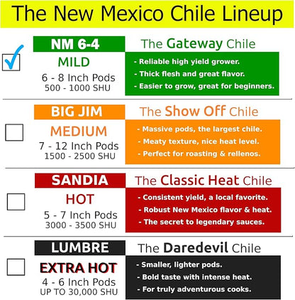 New Mexico 6-4 Chile Seeds from Hatch | Mild Green Chili | Red Chili Peppers | Heritage Non-GMO | Produced for 2026