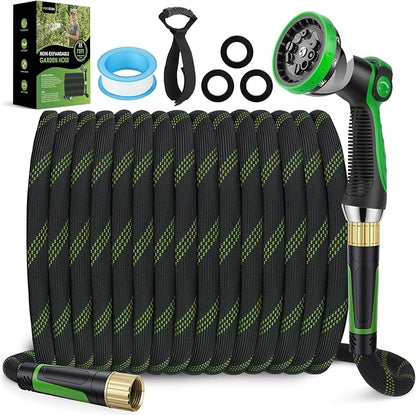 Non-Expanding Garden Hose 75 ft, Lightweight Hose & Flexible Water Hose With 10-Pattern Spray Nozzle, Kink-Free Design, Durable Leakproof Yard Outdoor Hose, Portable Storage Strap, 75 Feet