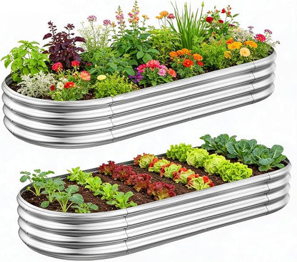 GADI Metal Raised Garden Bed 2Sets Galvanized Planter Box for Vegetables, Flowers, Herbs, and Succulents