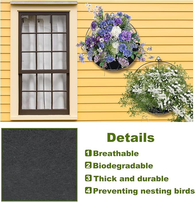 3PCS 16 Inch Half Round Planter Liners Fabric Plant Liners Half Circle Flower Basket Liners Replacement Felt Liner Coconut Liners Alternative for Wall Hanging Basket Planter
