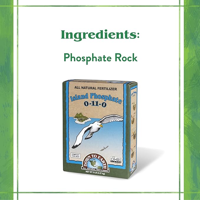 Down To Earth All Natural Fertilizers Organic Island Phosphate - High Phosphorus Plant Food for Buds, Blooms, Flowers 0-11-0, 5 lb