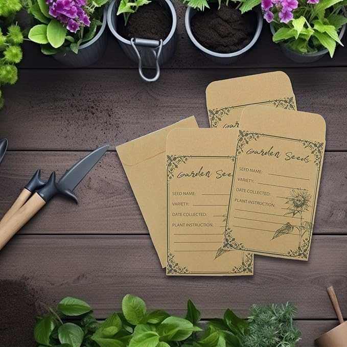 100 Pieces Seed Envelopes - Seed Packets Self Adhesive Sealing Small Seed Saving Envelopes With Clear Window for Storage 4.72 * 3.15 Inch for Collection Vegetable Plants Garden Seeds