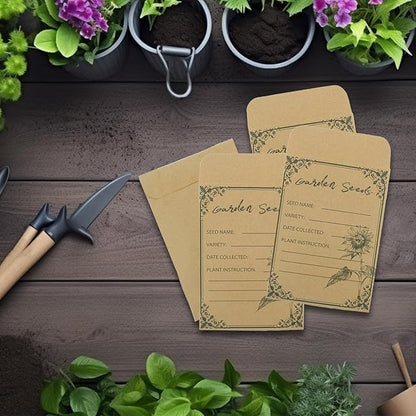 100 Pieces Seed Envelopes - Seed Packets Self Adhesive Sealing Small Seed Saving Envelopes With Clear Window for Storage 4.72 * 3.15 Inch for Collection Vegetable Plants Garden Seeds