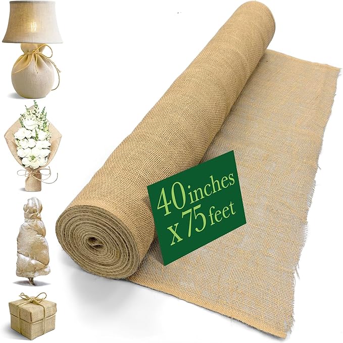40" x75 Feet Gardening Burlap Fabric Roll - Burlap Tree Wrap, Weed Barrier, Erosion Control, Aisle Runner, Multipurpose Natural Jute Fabric, High Density Material
