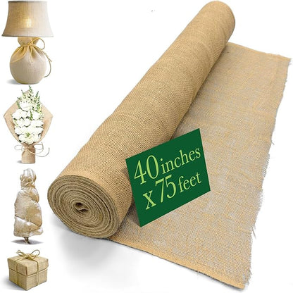 40" x75 Feet Gardening Burlap Fabric Roll - Burlap Tree Wrap, Weed Barrier, Erosion Control, Aisle Runner, Multipurpose Natural Jute Fabric, High Density Material