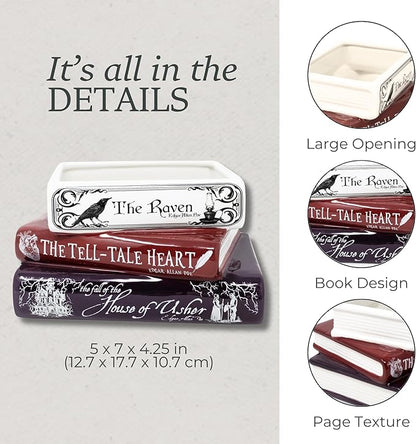 Steel Mill & Co Original Small Book-Shaped Decorative Planter, Ceramic Planter for Home Decor, Gothic Bookshelf Decor, Unique Planter for Book Lover (Edgar Allan Poe)