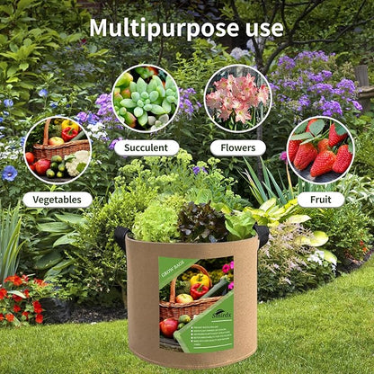 6 Pcs 5 Gallon Grow Bags for Vegetable, Brown Heavy Duty Thickened Nonwoven Fabric Pots with Handles, Durable Breathe Plant Container for Potato, Carrot, Onion, Flower, Indoor and Garden