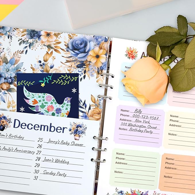 Ceiba Tree Greeting Card Organizer with 24 Pockets Flora Month by Month Hardcover Binder Birthday Reminder for Holiday Wedding Anniversary Cards Home Office