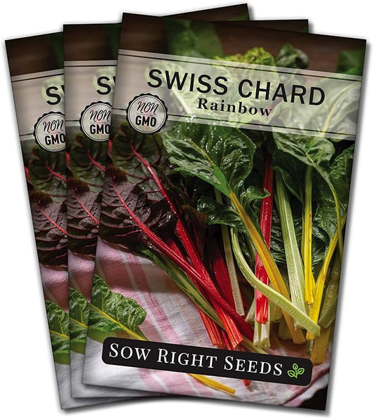Sow Right Seeds - Rainbow Swiss Chard Seeds for Planting - Non-GMO Heirloom Packet with Instructions to Plant and Grow a Home Vegetable Garden - Nutritious Chard Greens for Cooking (3)