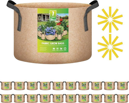 iPower 20-Pack 7 Gallon Grow Bags 300G Thick Nonwoven Aeration Fabric Pots Heavy Duty Plant Containers with Handles for Garden Planting, Tan